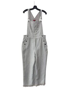 $330 Staud White Tweed Button Fray Edge Jumpsuit Overalls size 12